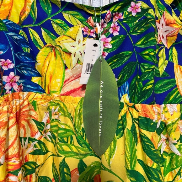 FARM RIO Caipirinha Tiered Printed Ruffle Sleeve Tropical Cotton Mini Dress NWT - Picture 10 of 16